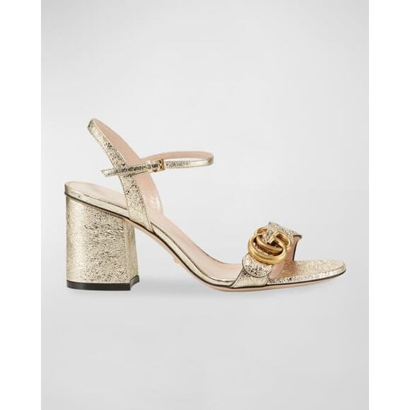 Gucci Marmont GG Platform Sandals EU 41.5 Metallic Leather Logo Block Heel 11.5 - Picture 1 of 12